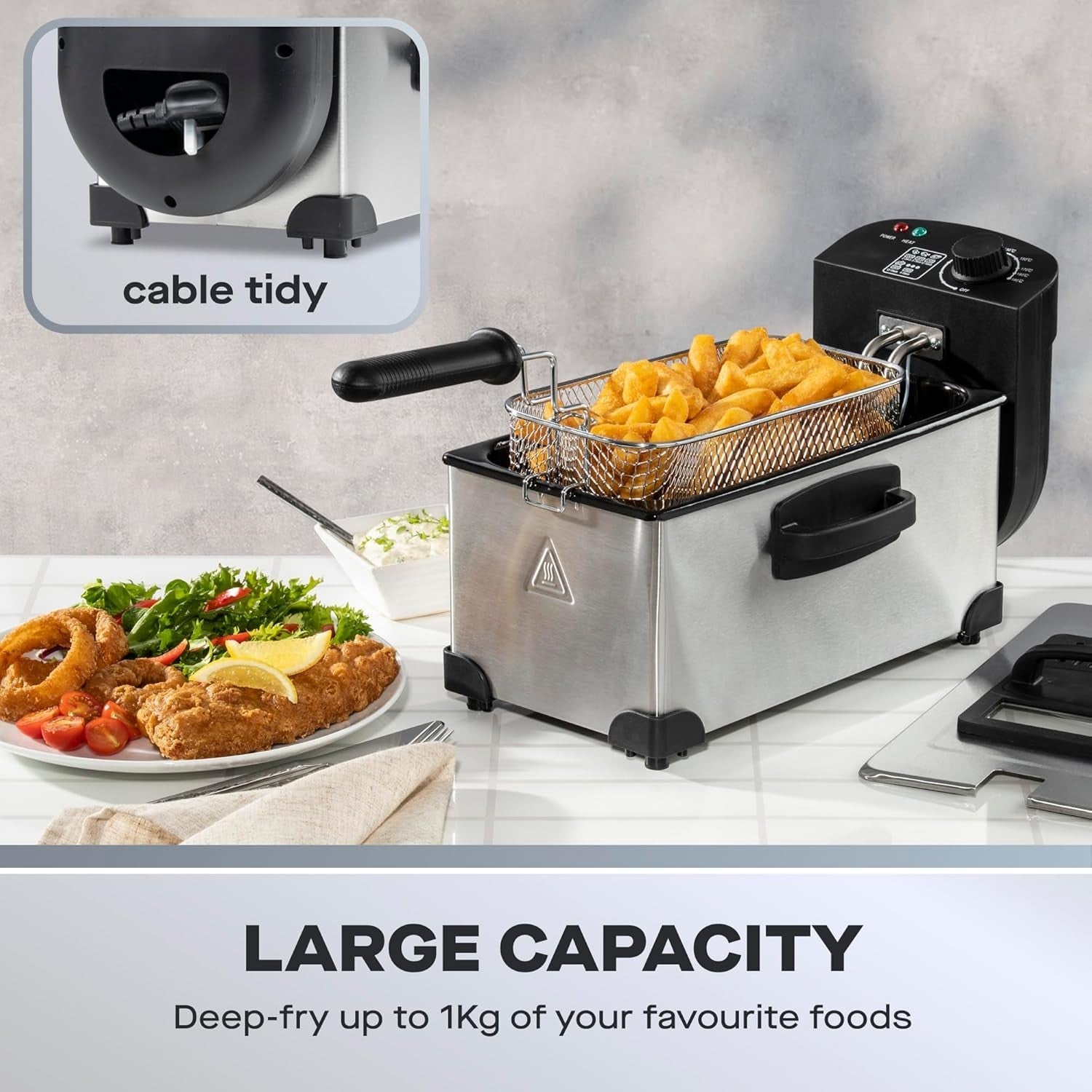 3L Deep Fat Fryer 2000W Stainless Steel Adjustable Temp Viewing Window