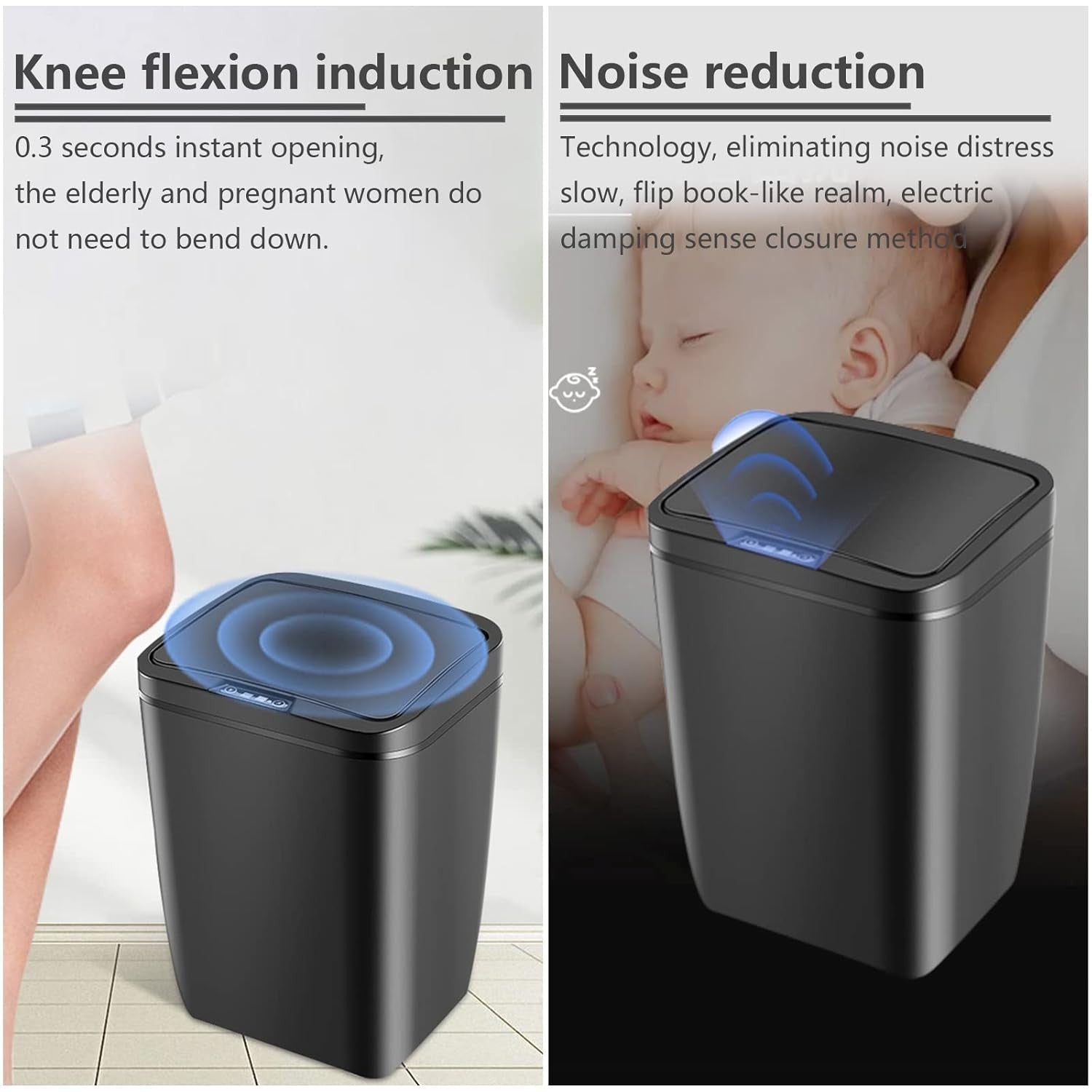 12L Automatic Sensor Bathroom Kitchen Bin Touchless ABS Black