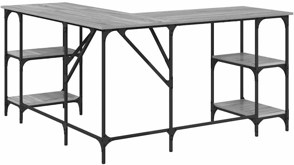 L-Shape Corner Desk with Shelves 139cm Grey Sonoma Home Office Table