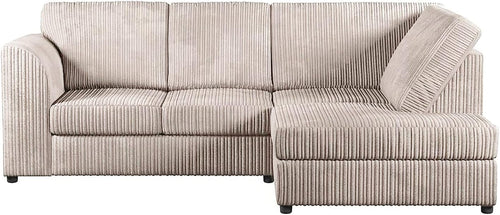 High Back Jumbo Cord 4-Seater Right Hand Corner Sofa Cream L-Shape