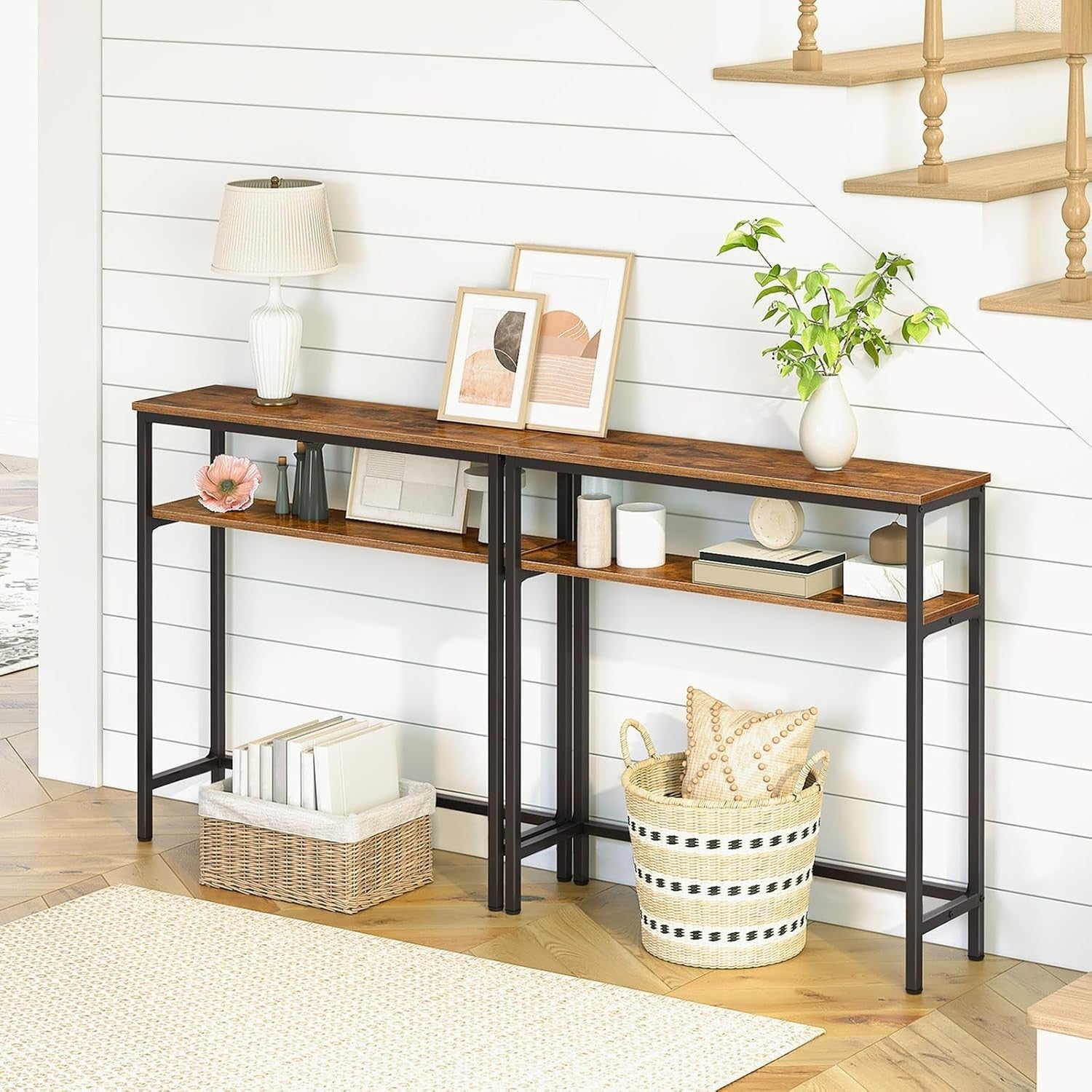 Adjustable 2-Tier Slim Console Table 80cm Hallway Storage Shelf