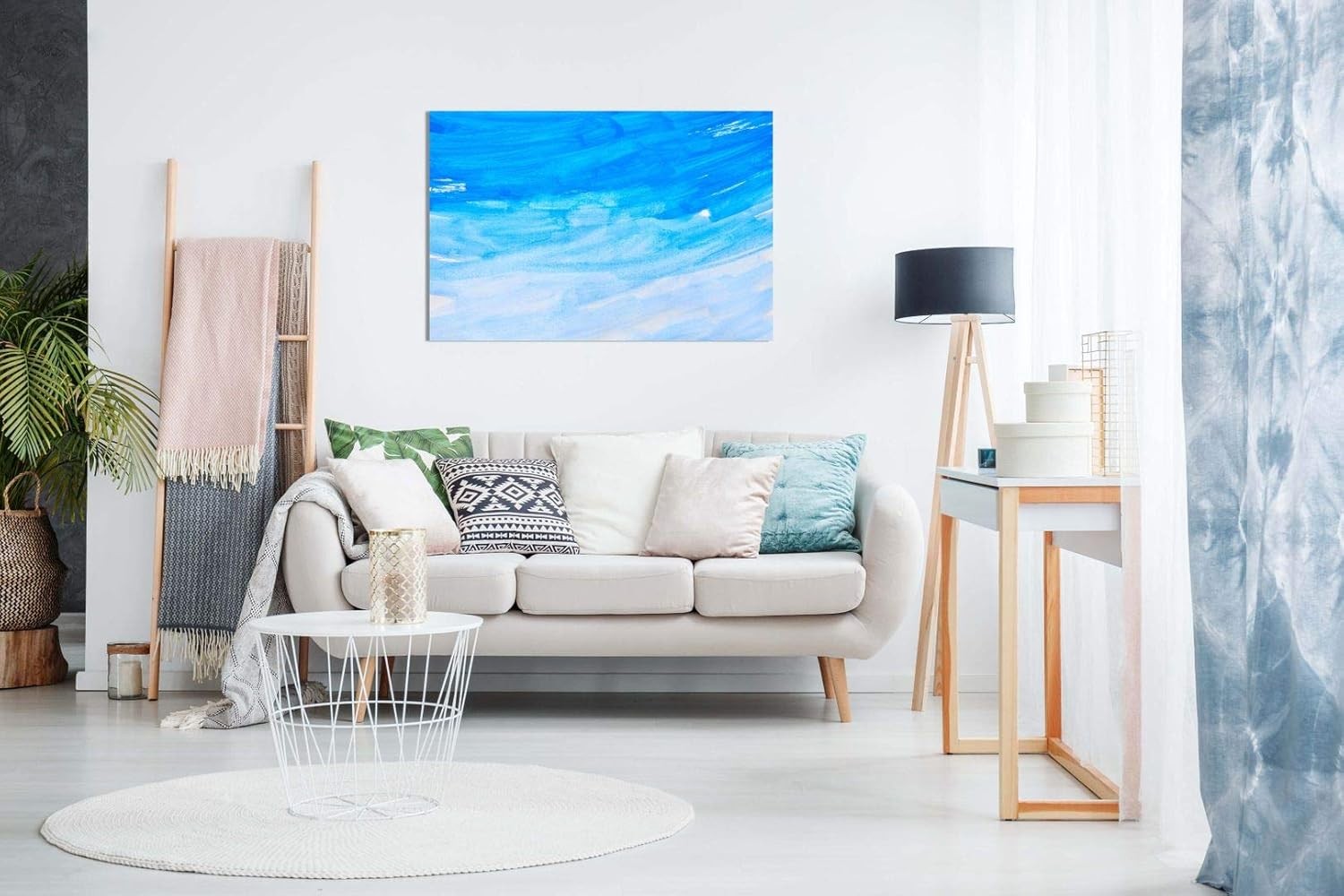 Large Blue Abstract Canvas Wall Art 24x16in Framed