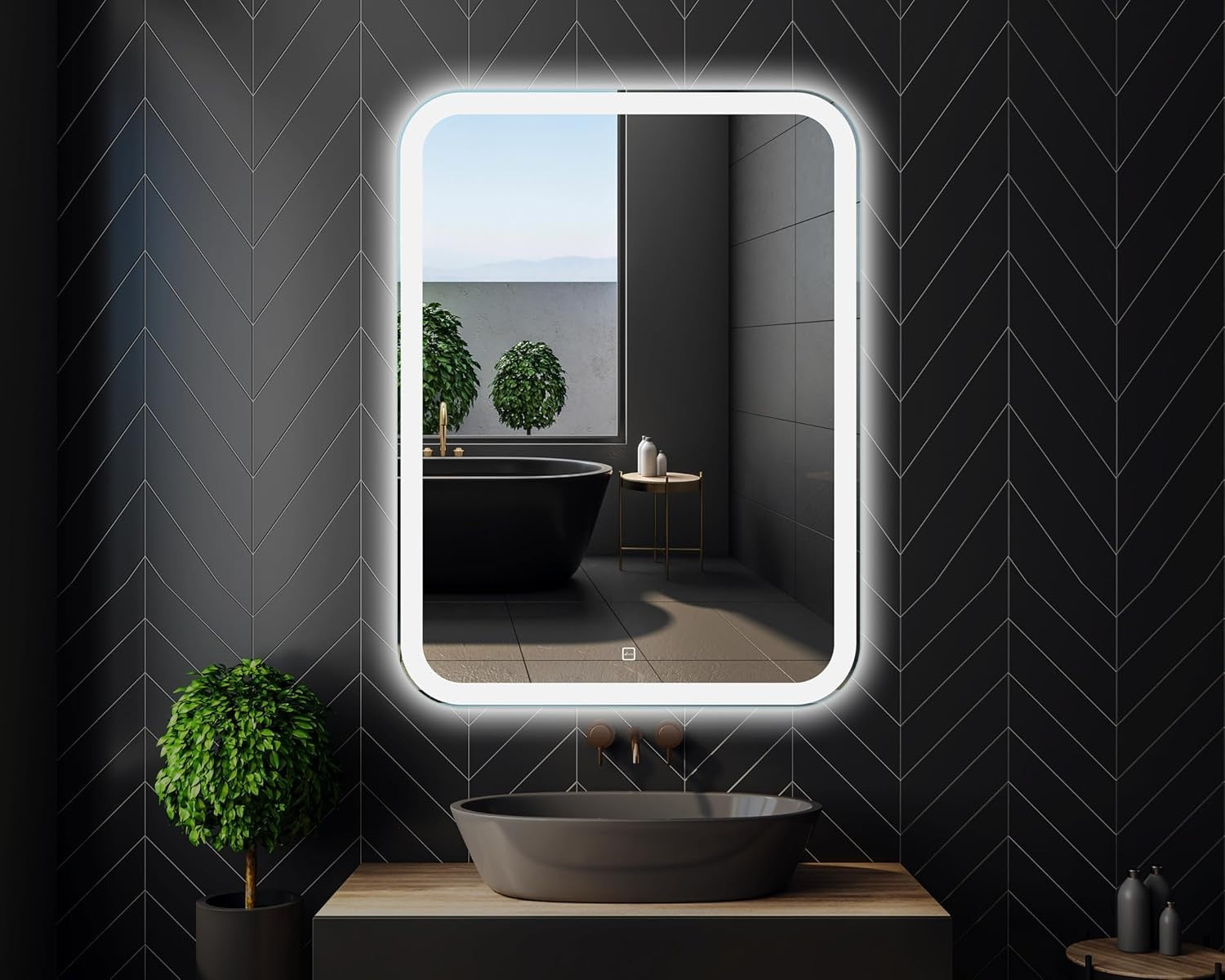 LED Bathroom Mirror 60x80cm Touch Sensor, Rounded Corners, Energy Efficient