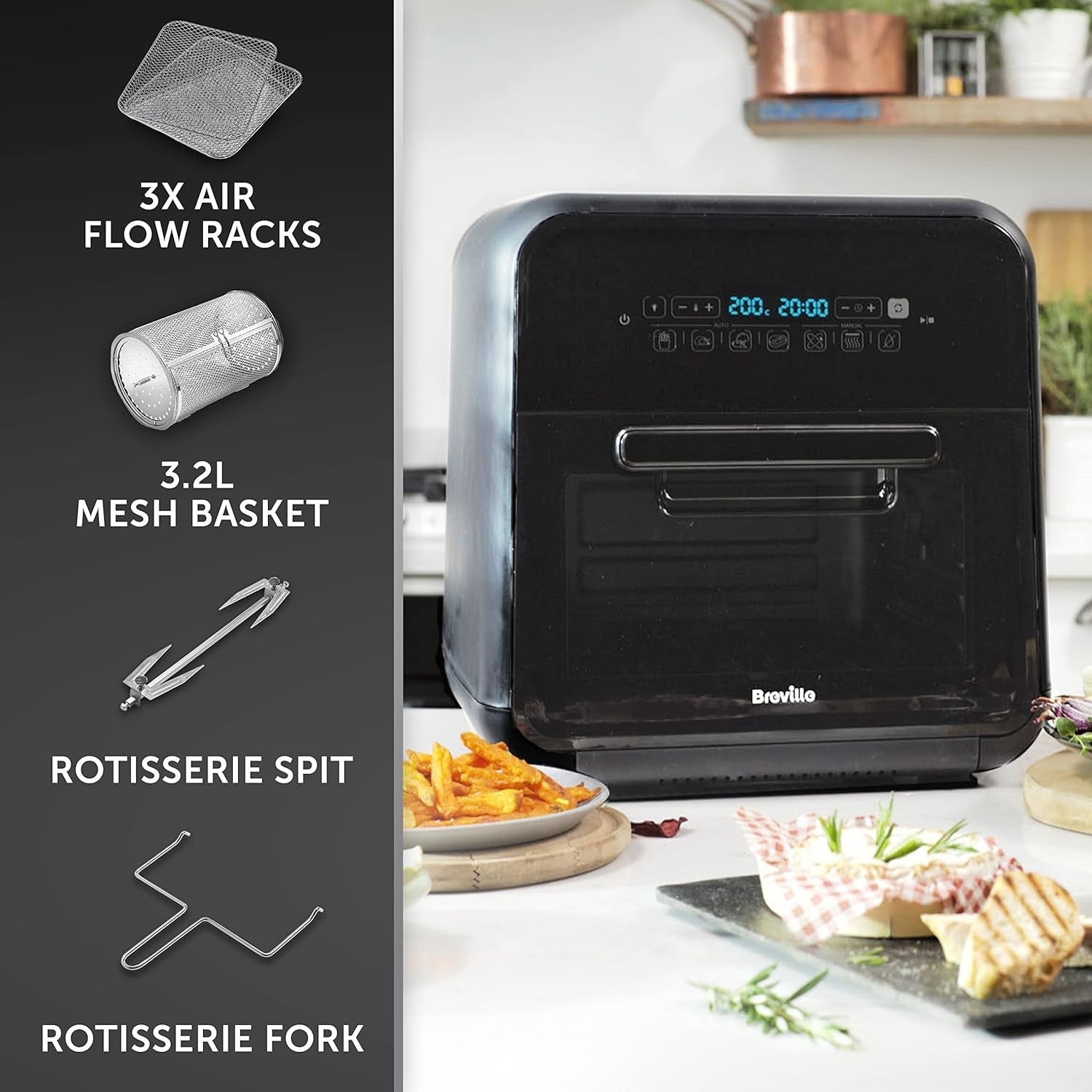 10L Rotisserie Air Fryer Oven Extra Large Digital Fry Bake Dehydrate 2000W