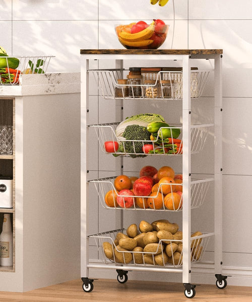 5 Tier Kitchen Storage Cart Pull Out Wire Basket Fruit Vegetable Trolley