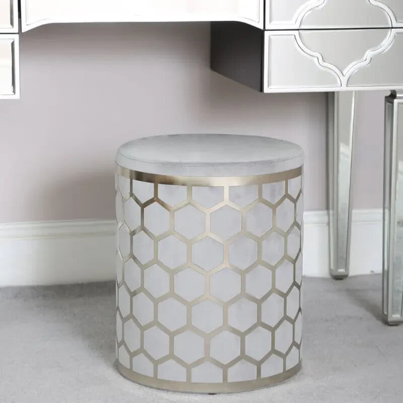 Modern Round Lattice Stool Grey Chrome Hexagon Side Table Seat H46cm