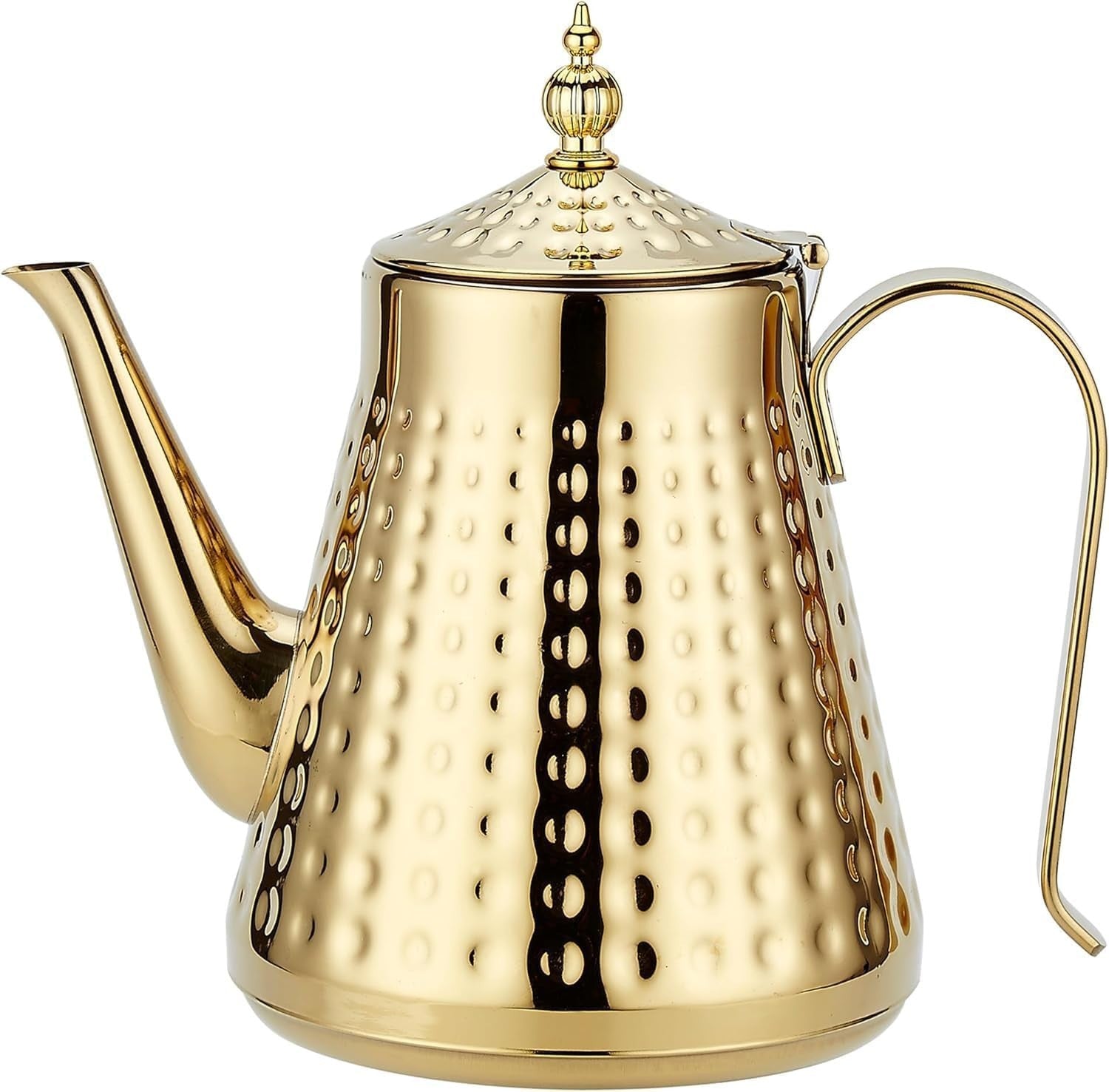 1.6L Stainless Steel Teapot with Infuser Gold Hammered Tea Pot 6 Cup