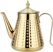 1.6L Stainless Steel Teapot with Infuser Gold Hammered Tea Pot 6 Cup