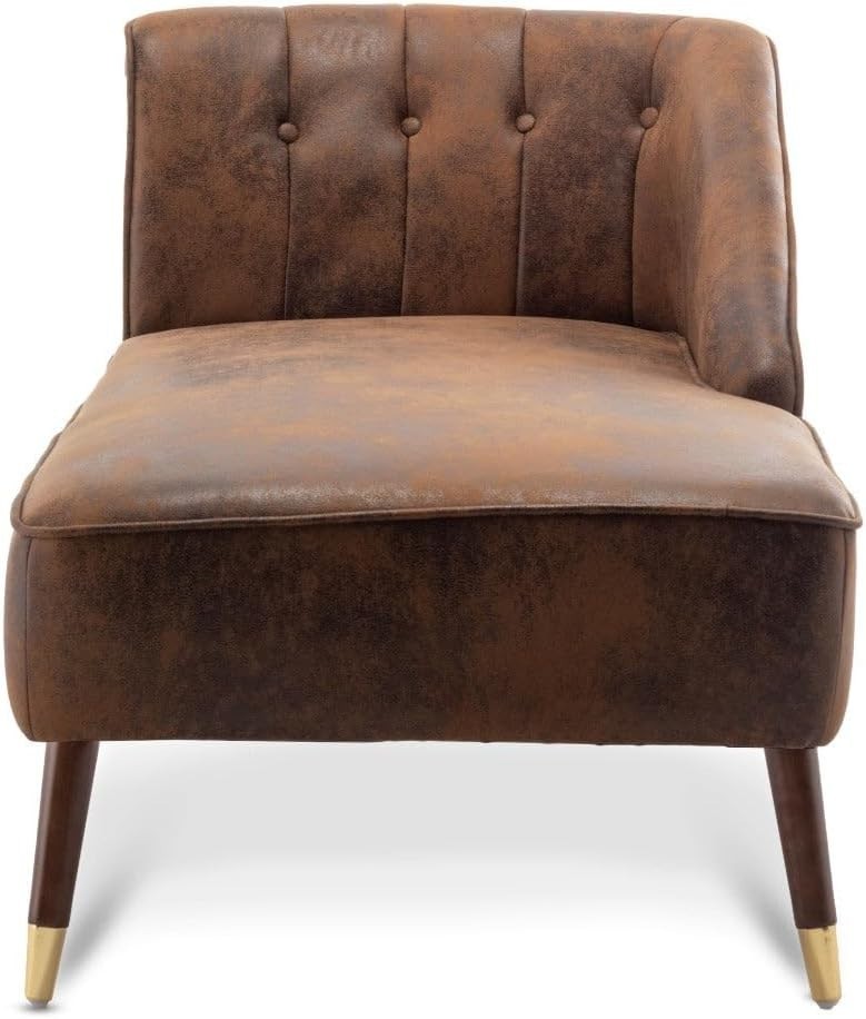 Brown Faux Leather Tufted Chaise Lounge Right Arm Small Sofa Bench 160cm