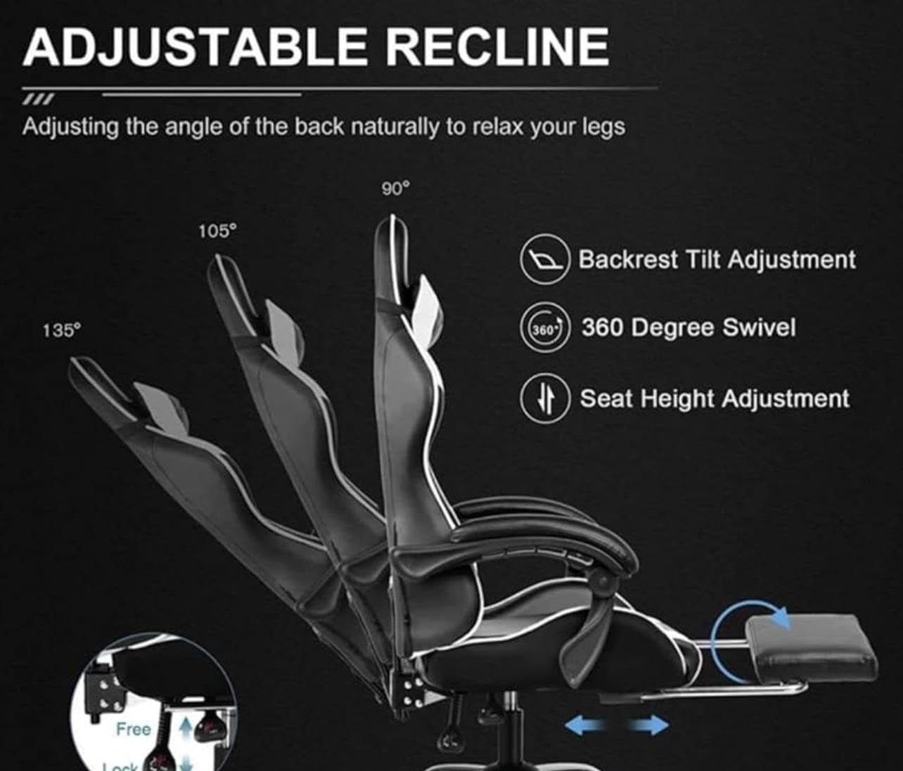 Gaming Chair with Footrest Ergonomic Reclining Office Desk Seat