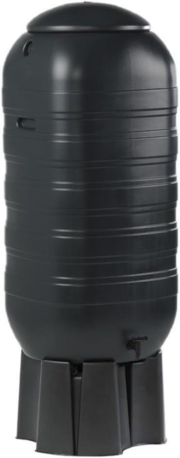 250L Slimline Black Water Butt Kit Heavy Duty Plastic , Lid, Tap & Diverter