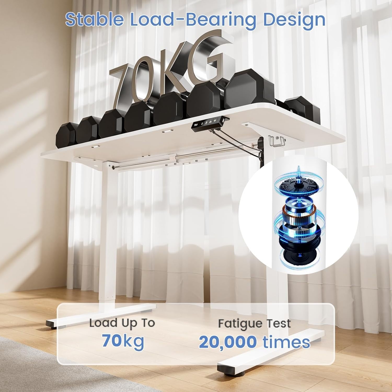 White Electric Standing Desk 120×60cm w/ Memory Panel & USB – Adjustable Table