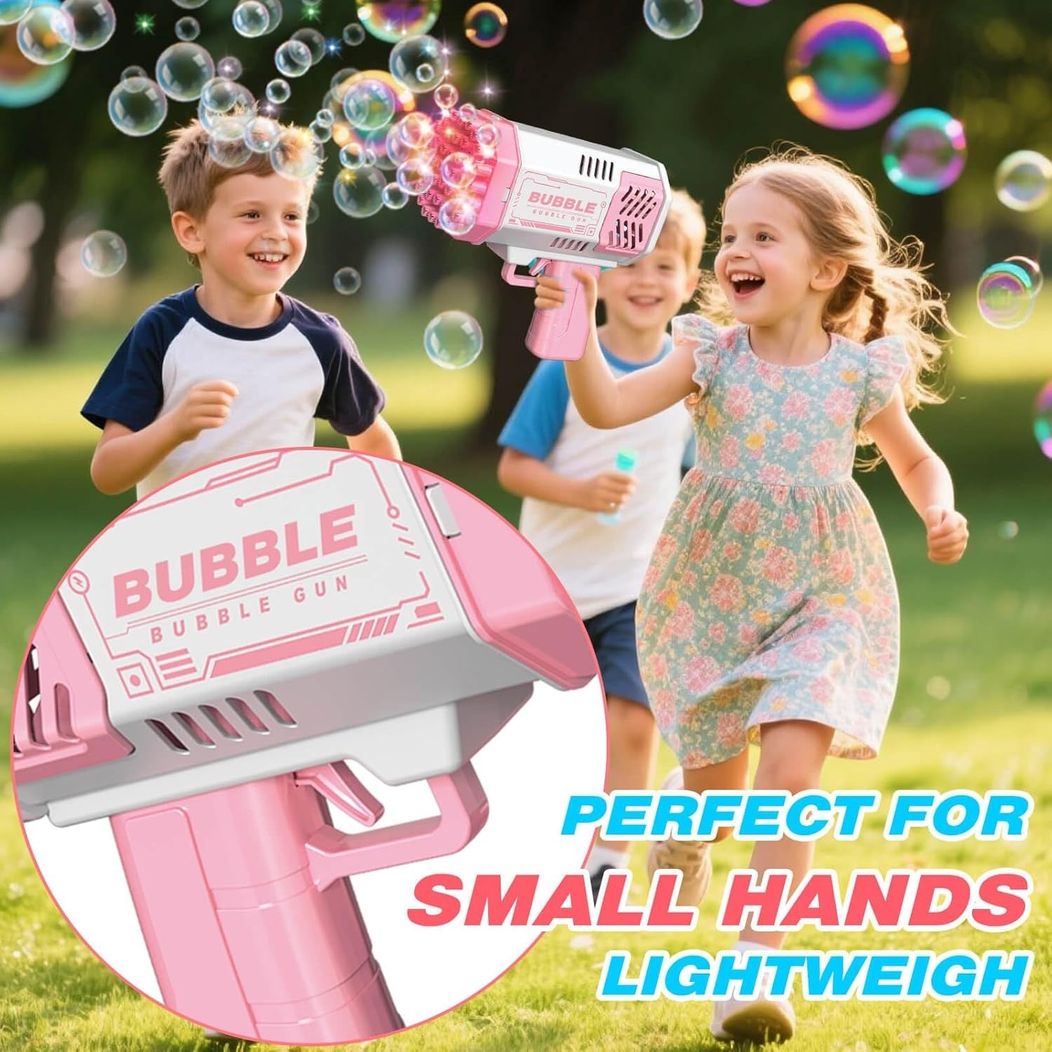 2 Pack Bubble Guns Kids Toy Set with Lights Pink