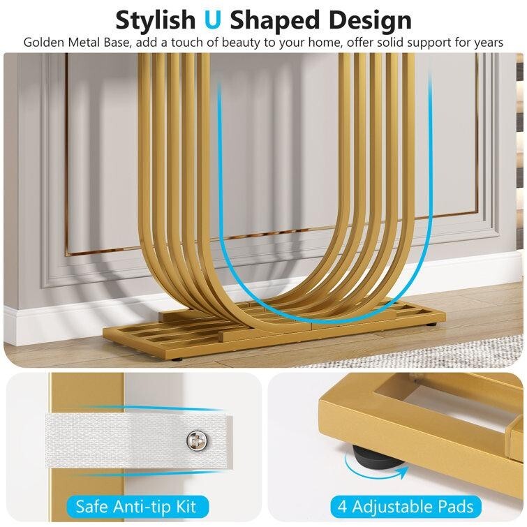 Modern Faux Marble Console Table with Gold Base – 39" Entryway Accent