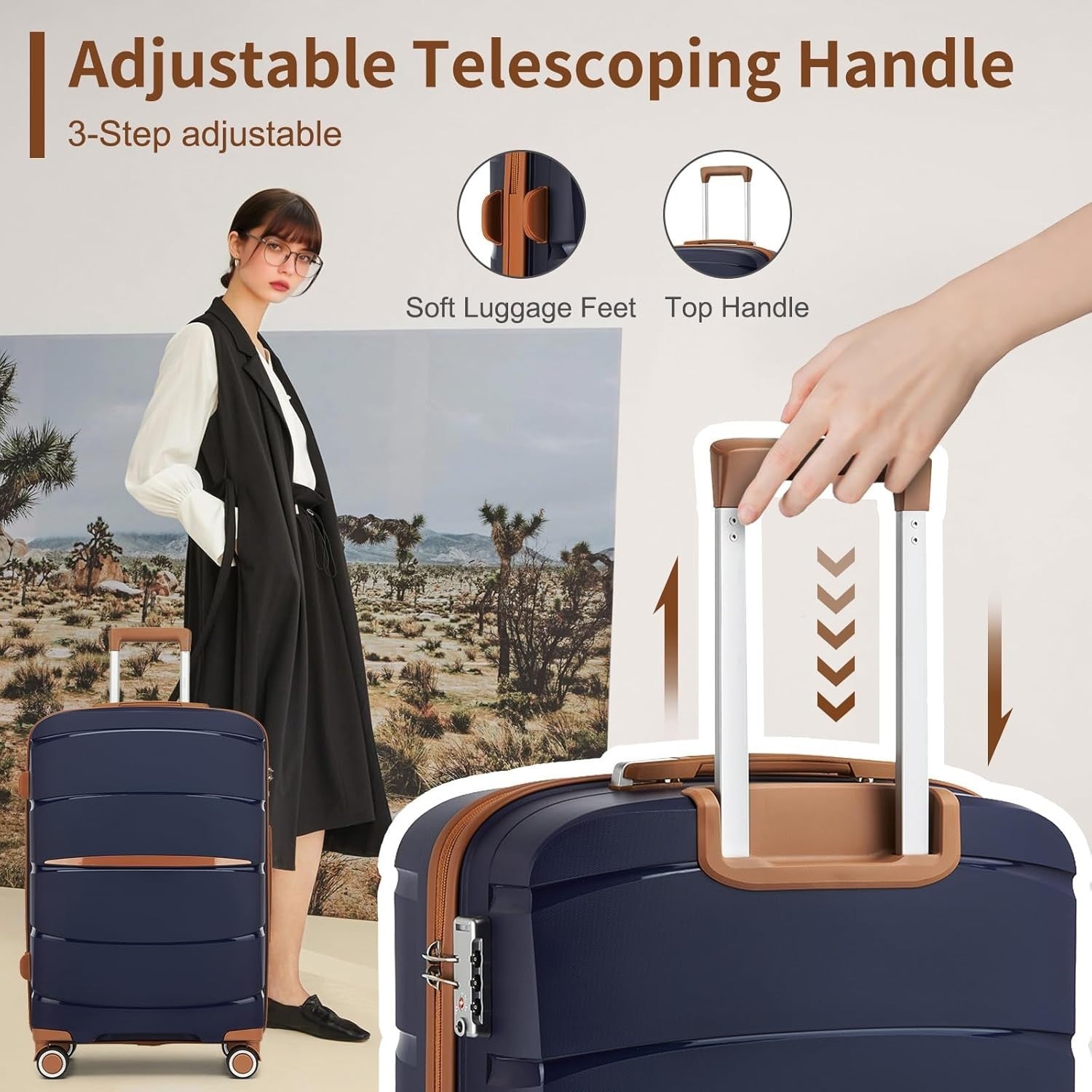 20” Cabin Carry On Suitcase Lightweight PP Hard Shell Spinner Wheels TSA Lock