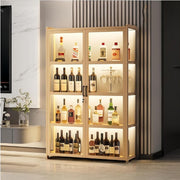 Freestanding Wine Cabinet with LED Lights Glass Doors Large Storage Bar Unit