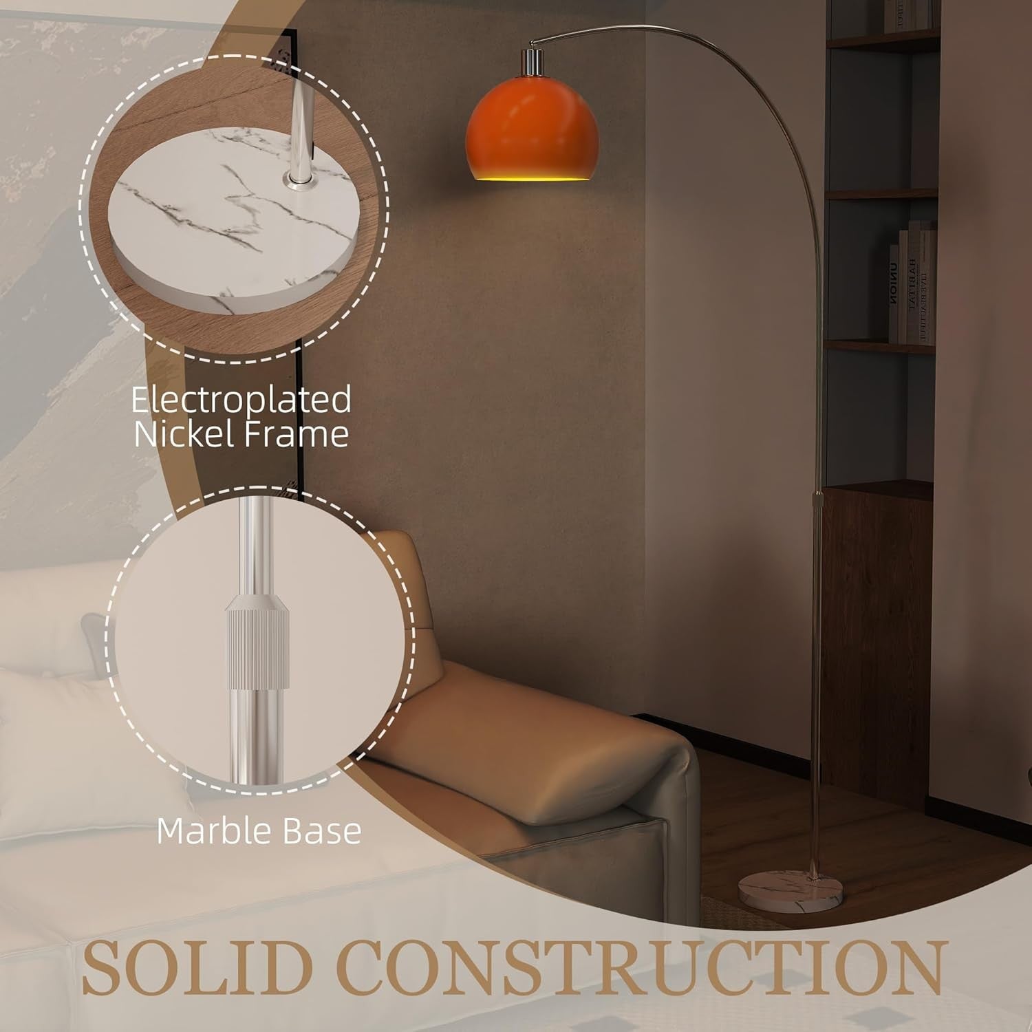 Modern Arc Floor Lamp Marble Base Tall Standing Light Foot Switch