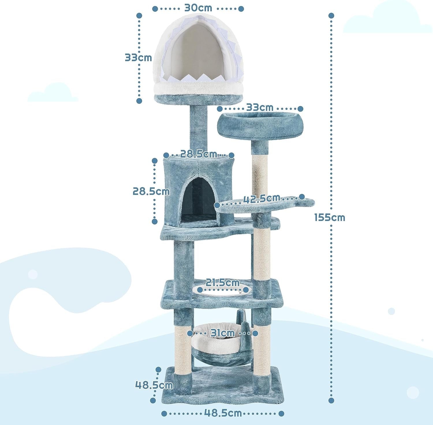 Large Cat Tree Tower 155cm Multi Level Scratching Post Condo Play Centre
