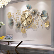 Large Gold Wall Clock 94x52cm Silent Art Deco Ginkgo Leaf Home Decor
