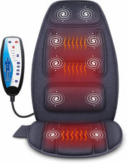 Vibration Back Massager Seat Pad with Heat 10 Motors Memory Foam Support Blue