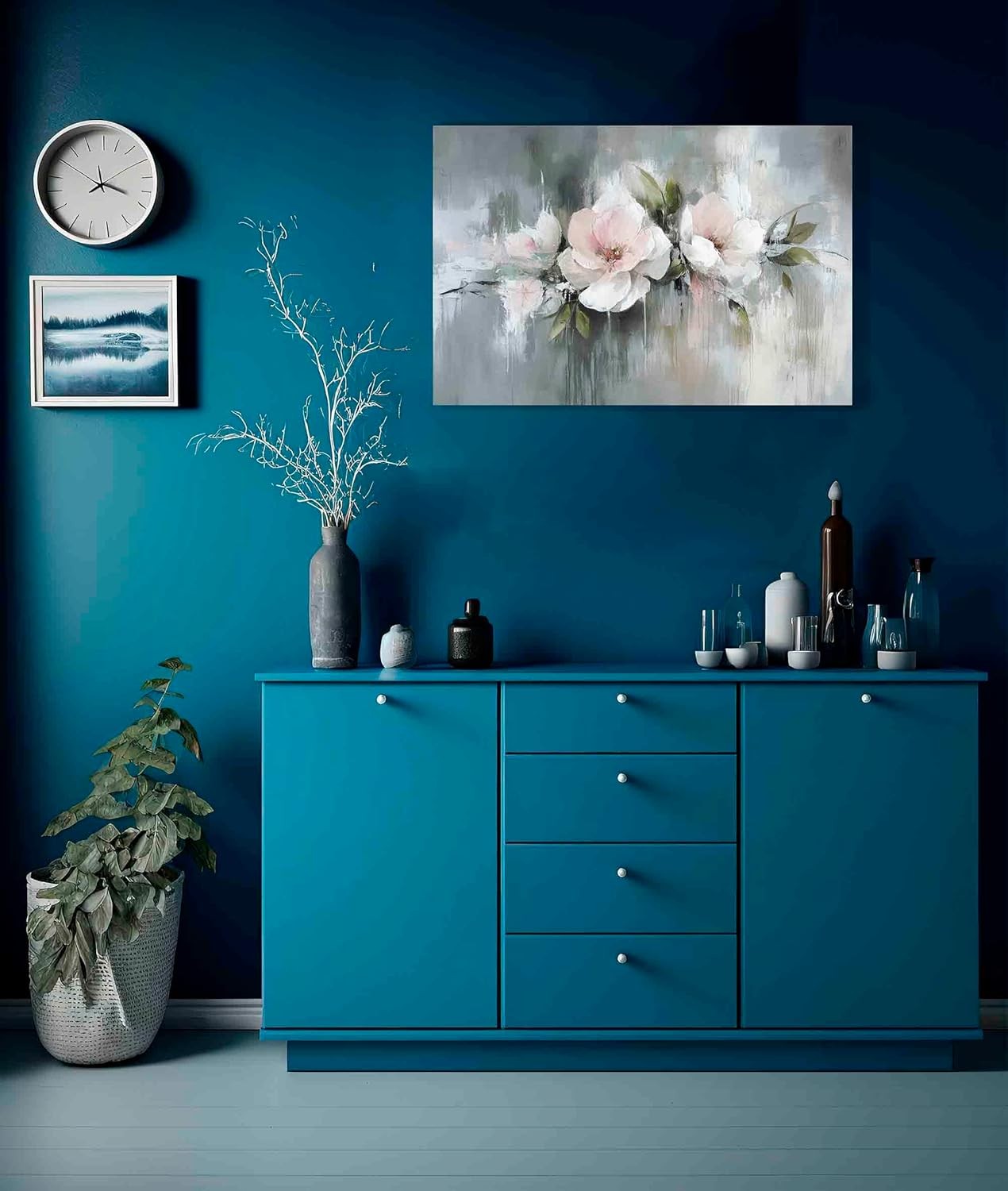 Abstract Pink White Flower Canvas Wall Art 40x30cm Modern Floral Print