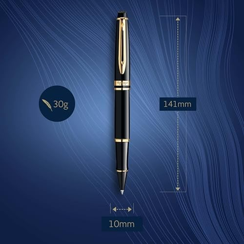 Luxury Rollerball Pen Gloss Black Gold Trim Fine Nib Gift