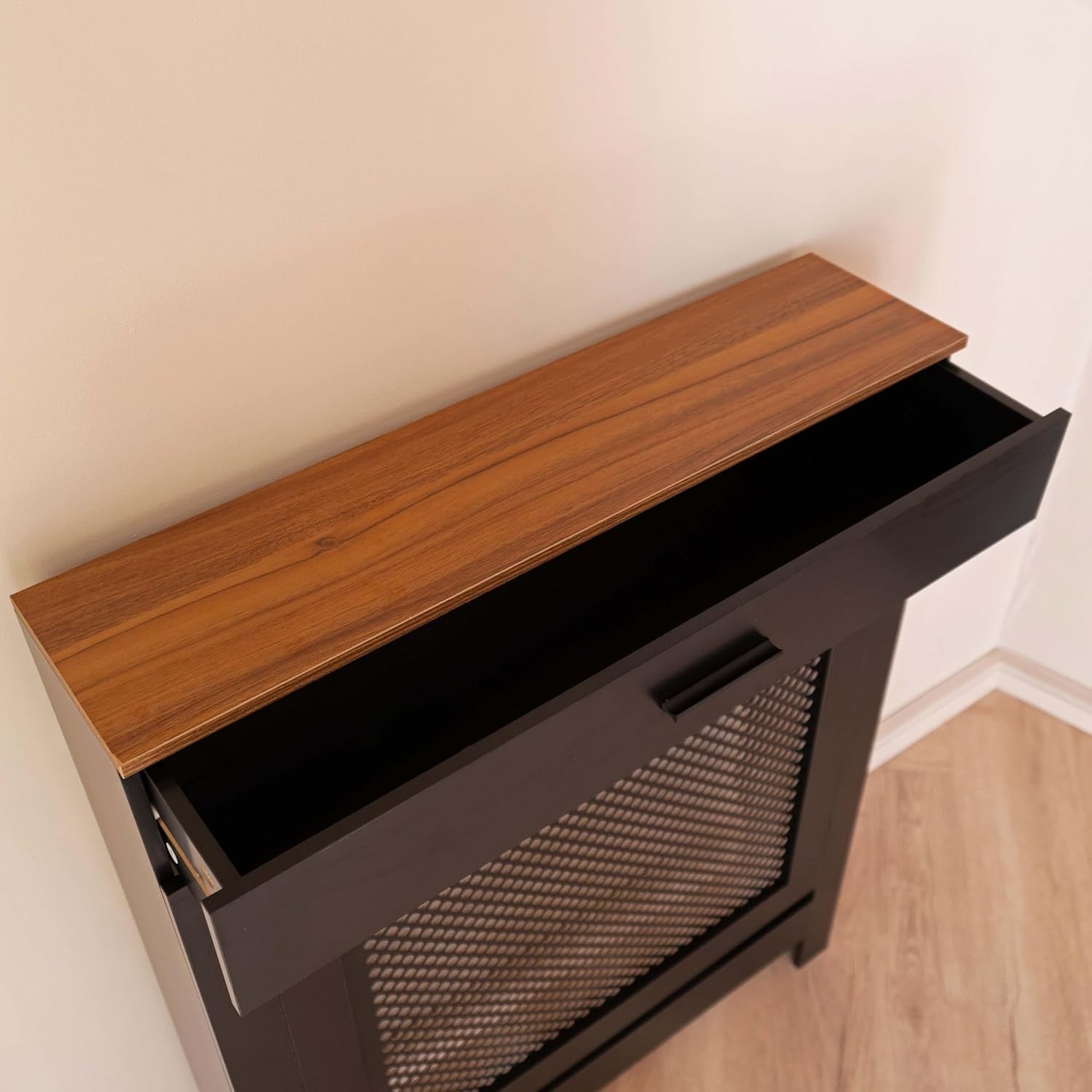 lack Radiator Cover with Drawer Diamond Slat W78xH96cm Modern Wooden Cabinet