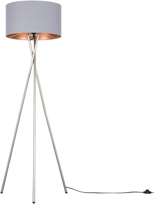 Modern Tripod Floor Lamp Grey Copper Shade Brushed Chrome Living Room Light