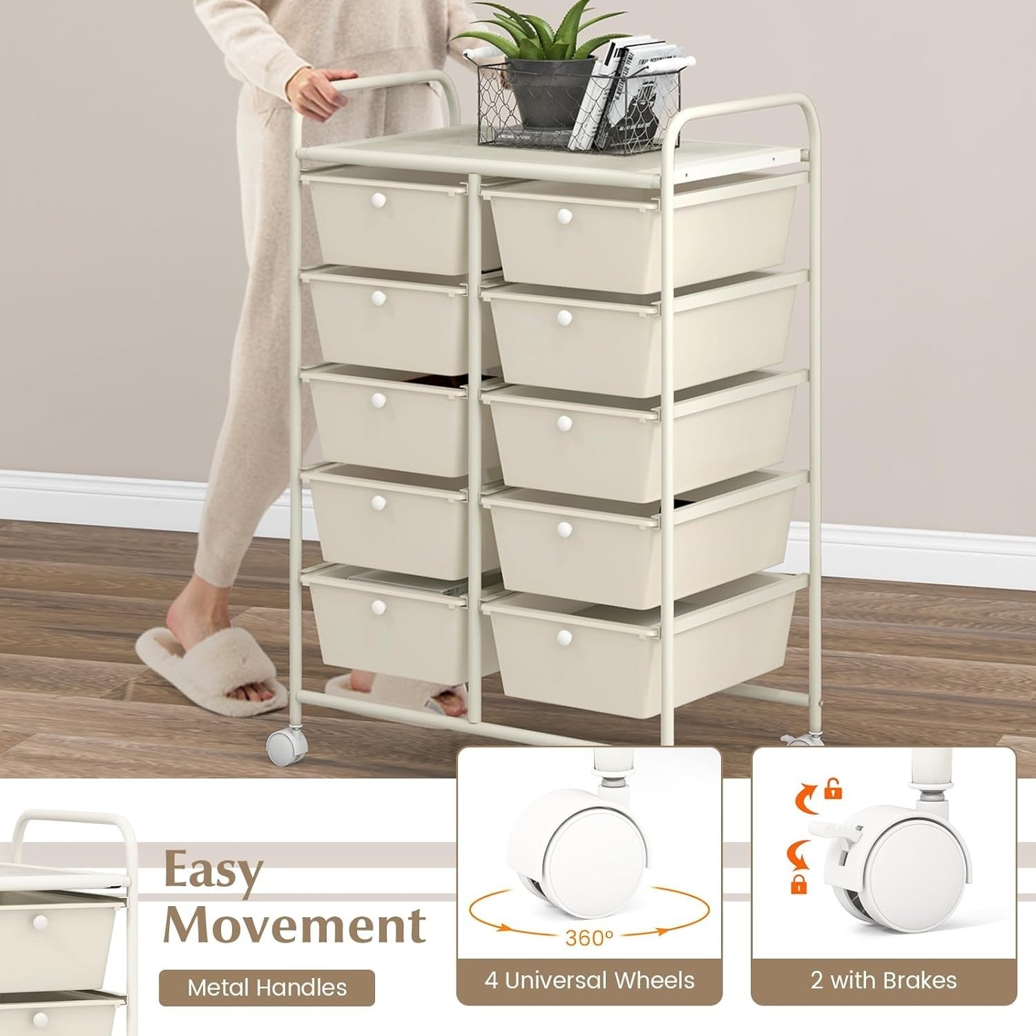 White 10 Drawer Rolling Storage Cart Utility Organizer Trolley Wheels