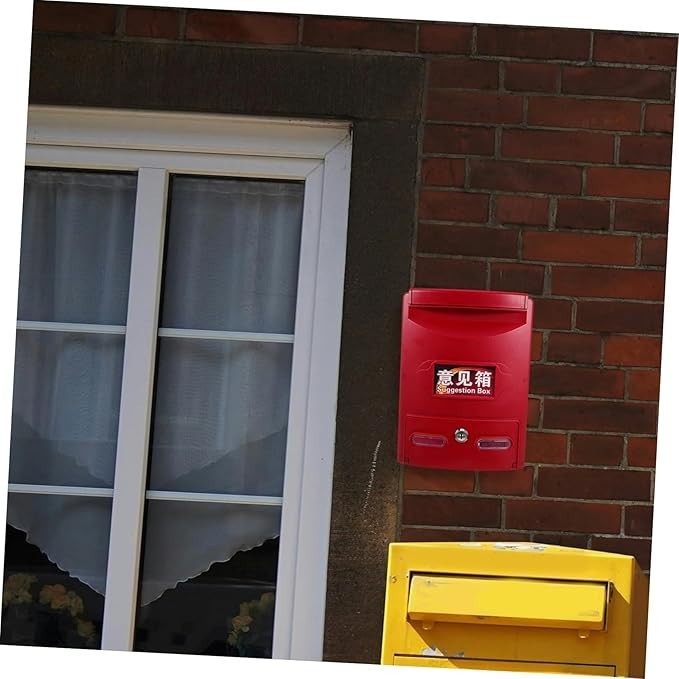 Lockable Wall Mount Mailbox Red ABS Weatherproof Secure Post Box 28.5x21.5x8cm