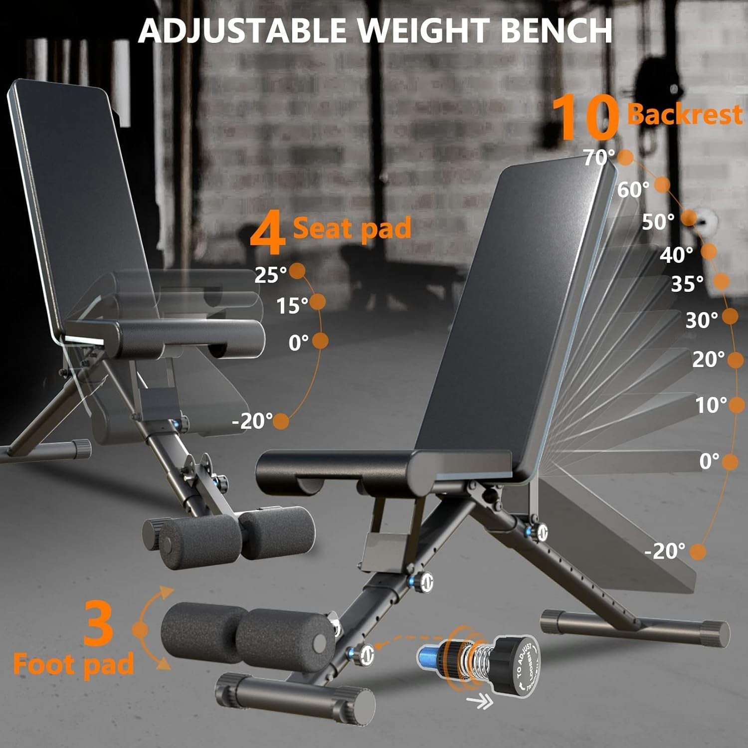 Adjustable Foldable Weight Bench 440lb Capacity Incline Home Gym