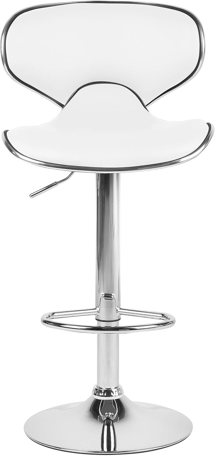 Modern White Bar Stools Set of 2 | Faux Leather Seat, Adjustable Swivel
