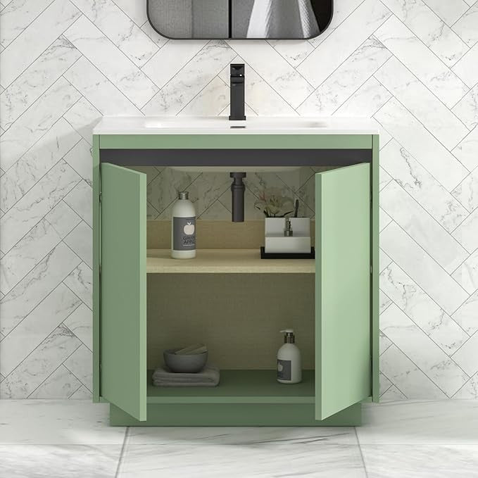 800mm Mint Green Floor Standing Vanity Unit with Basin Sink 2 Door Cabinet