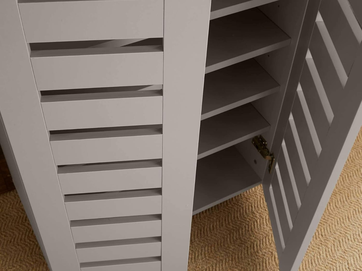 2-Door Wooden Shoe Cabinet with 5 Shelves, 60x33x87 cm Grey