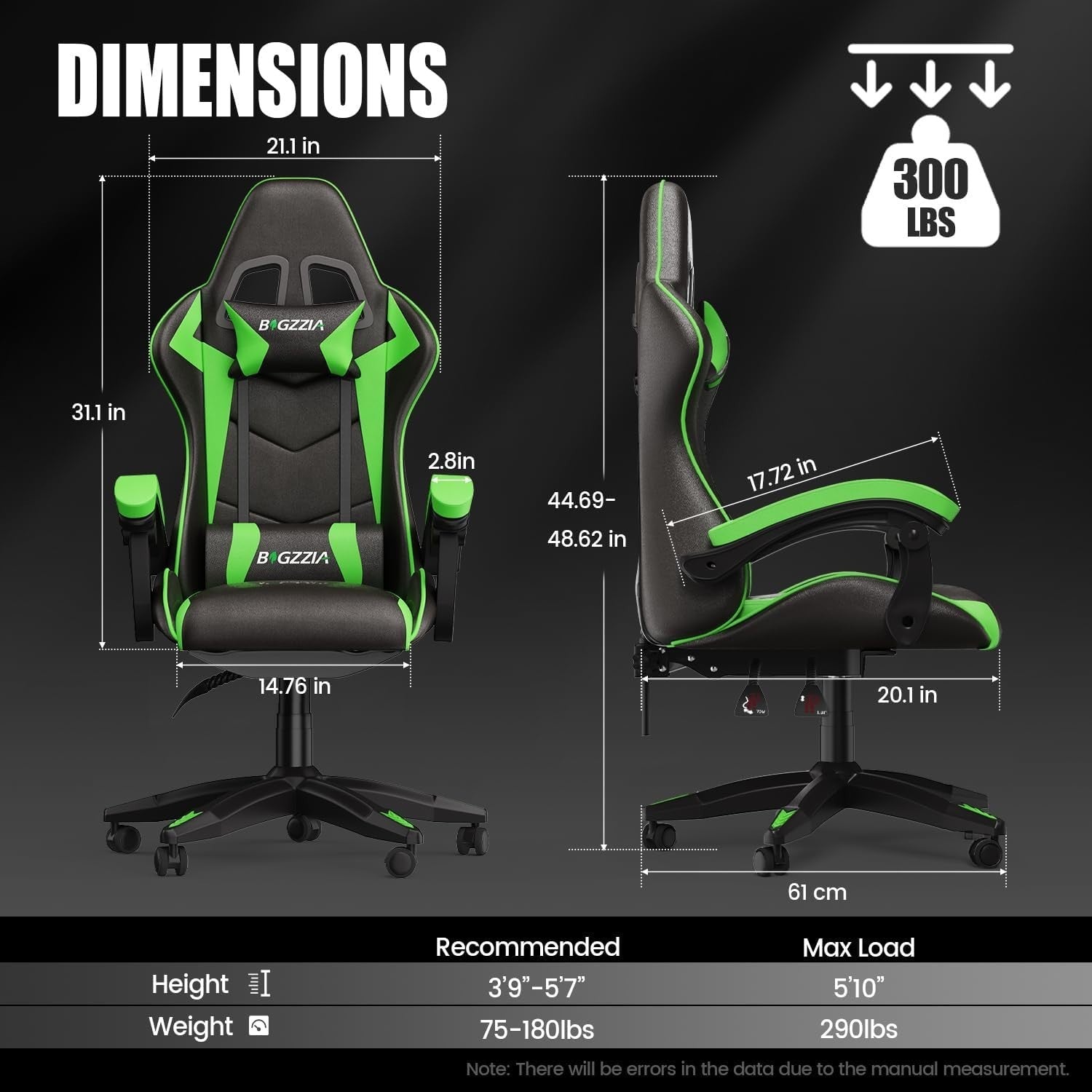 Ergonomic Gaming Chair PC Desk Office Racing Recliner Green Adjustable Padded