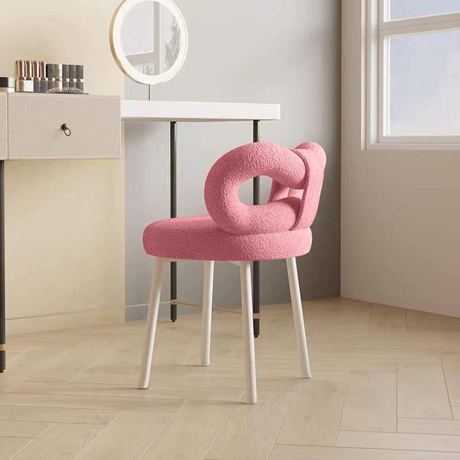 Pink Velvet Vanity Tub Chair Bow Back Accent Bedroom