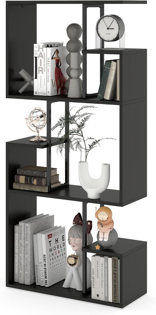 Modern 3-Tier Slim Bookcase Room Divider, Asymmetric Display Storage Unit