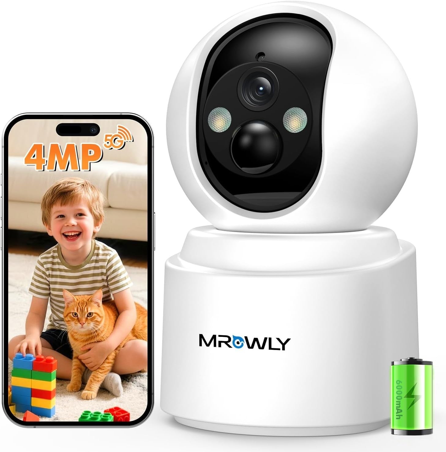 2.5K Battery Indoor Security Camera Wireless Pet Monitor 360° WiFi