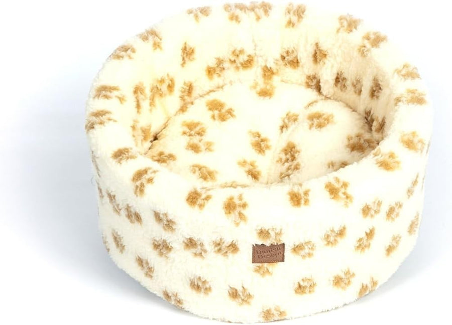 Sherpa Fleece Cat Bed 50cm Cozy Paw Print Pet Bed Removable Cushion