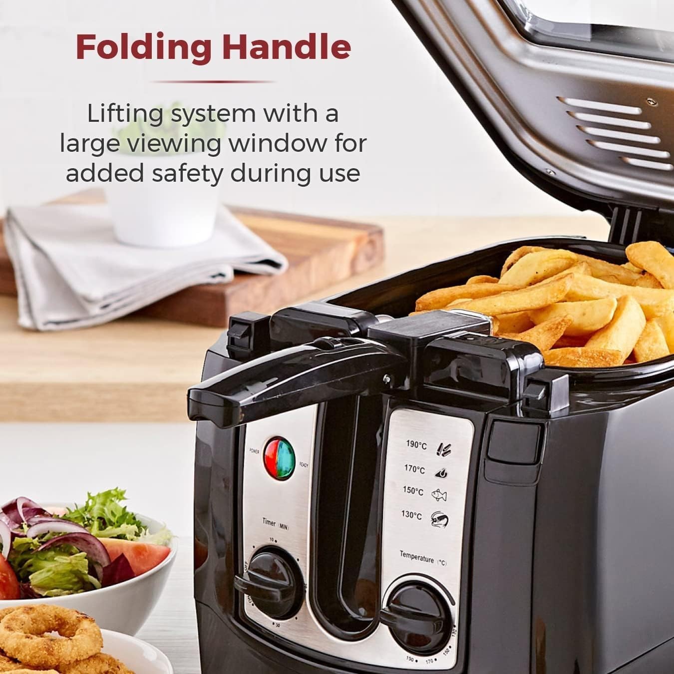 3L Family Deep Fat Fryer 2300W Adjustable Thermostat Timer Window