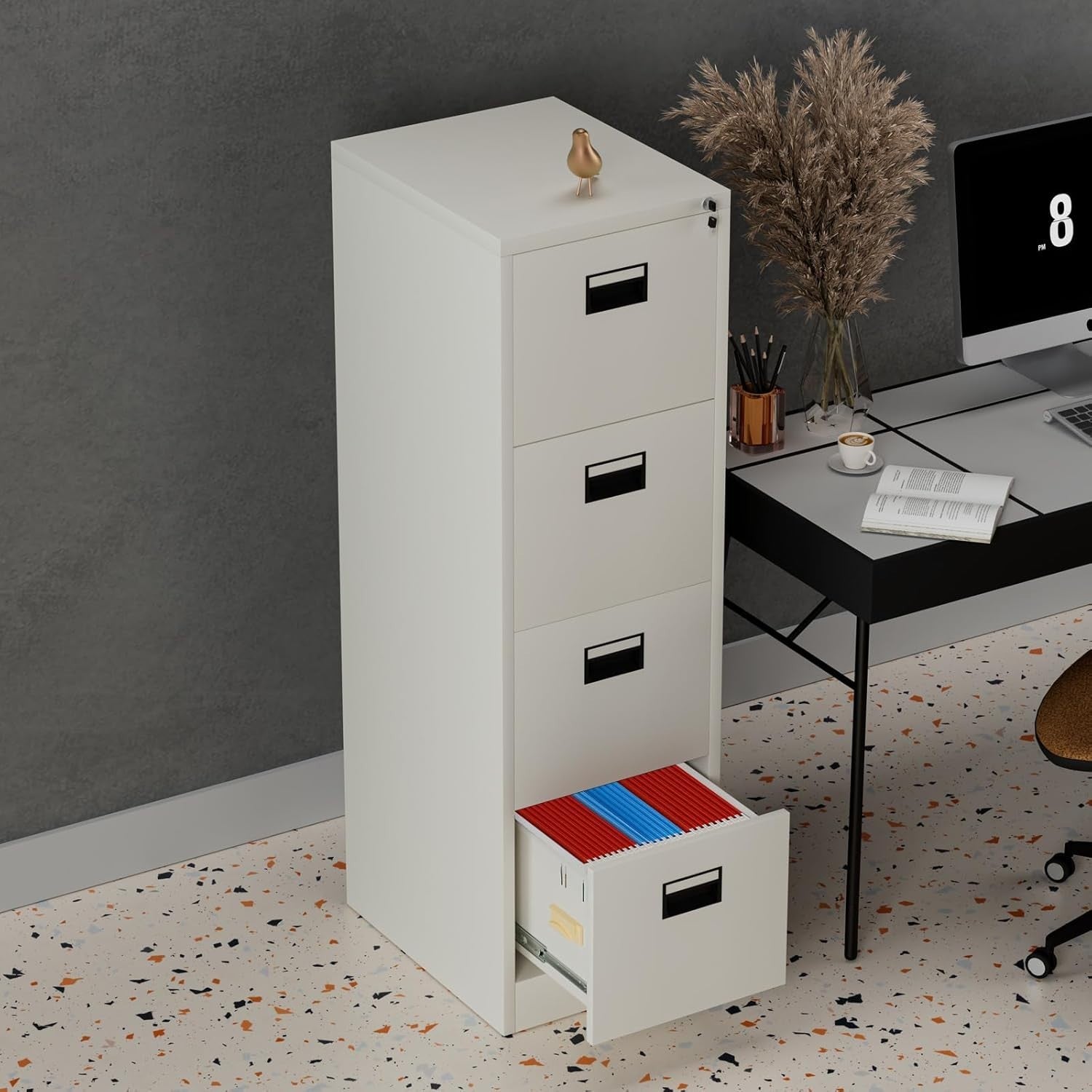 Light Grey 4 Drawer Lockable File Cabinet 50x40x133cm Steel