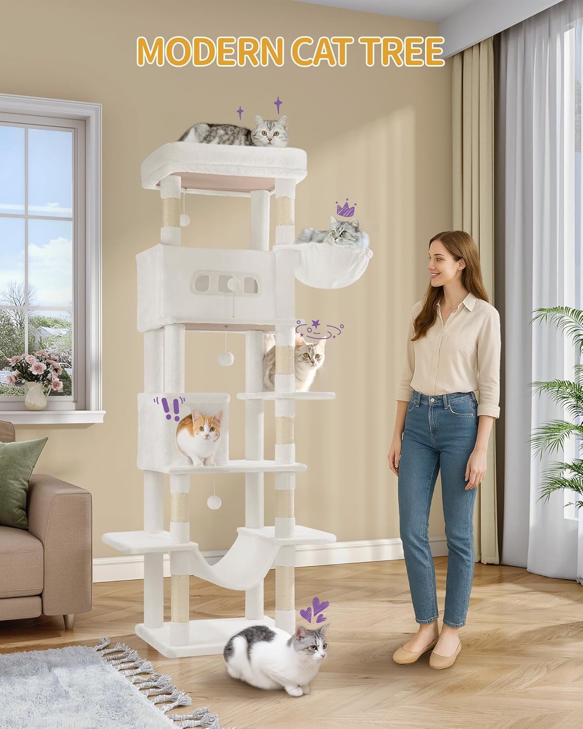210cm Tall Cat Tree Tower Multi-Level Scratching Posts Condos Large