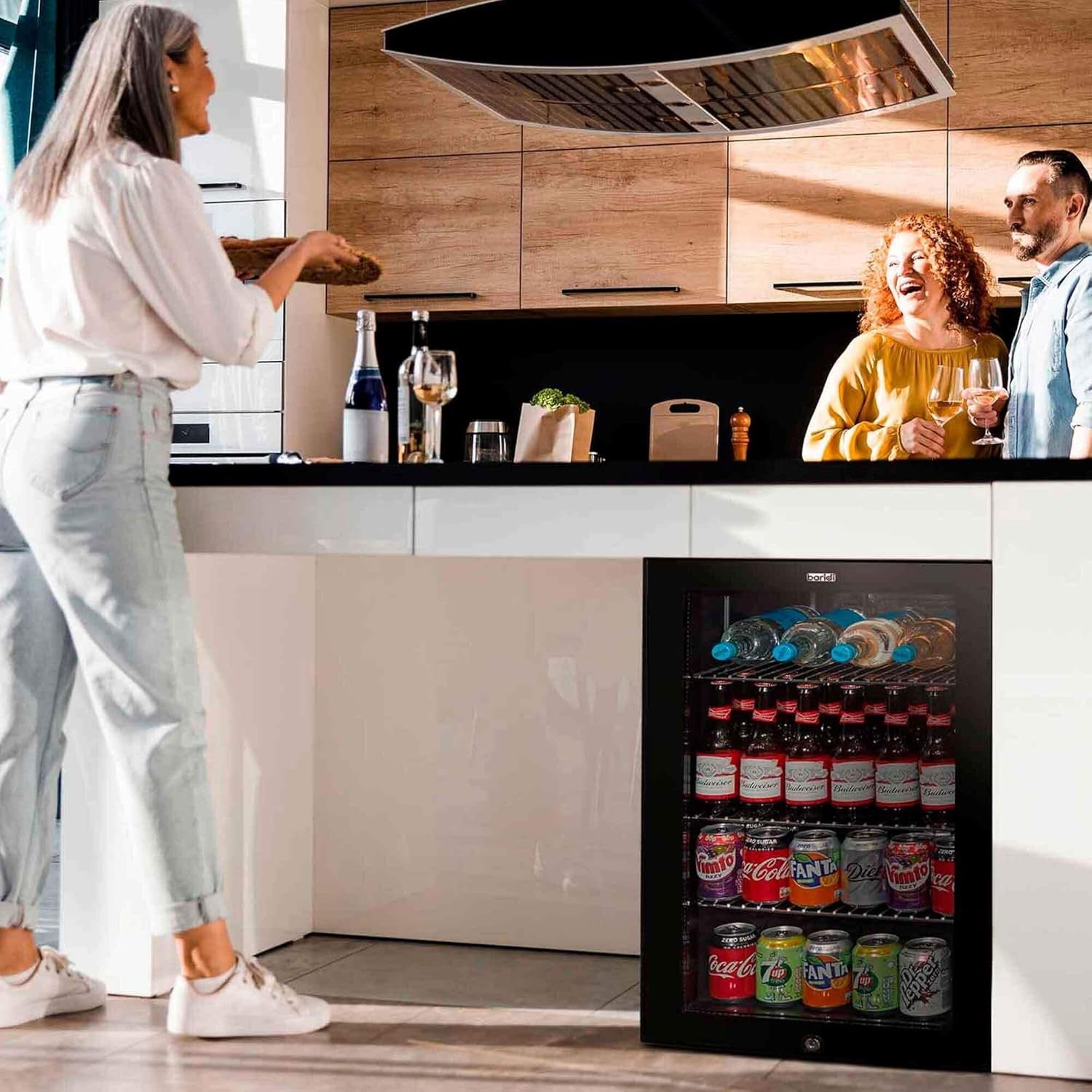 85L Under Counter Drinks Fridge Beer & Wine Cooler Glass Door LED Black
