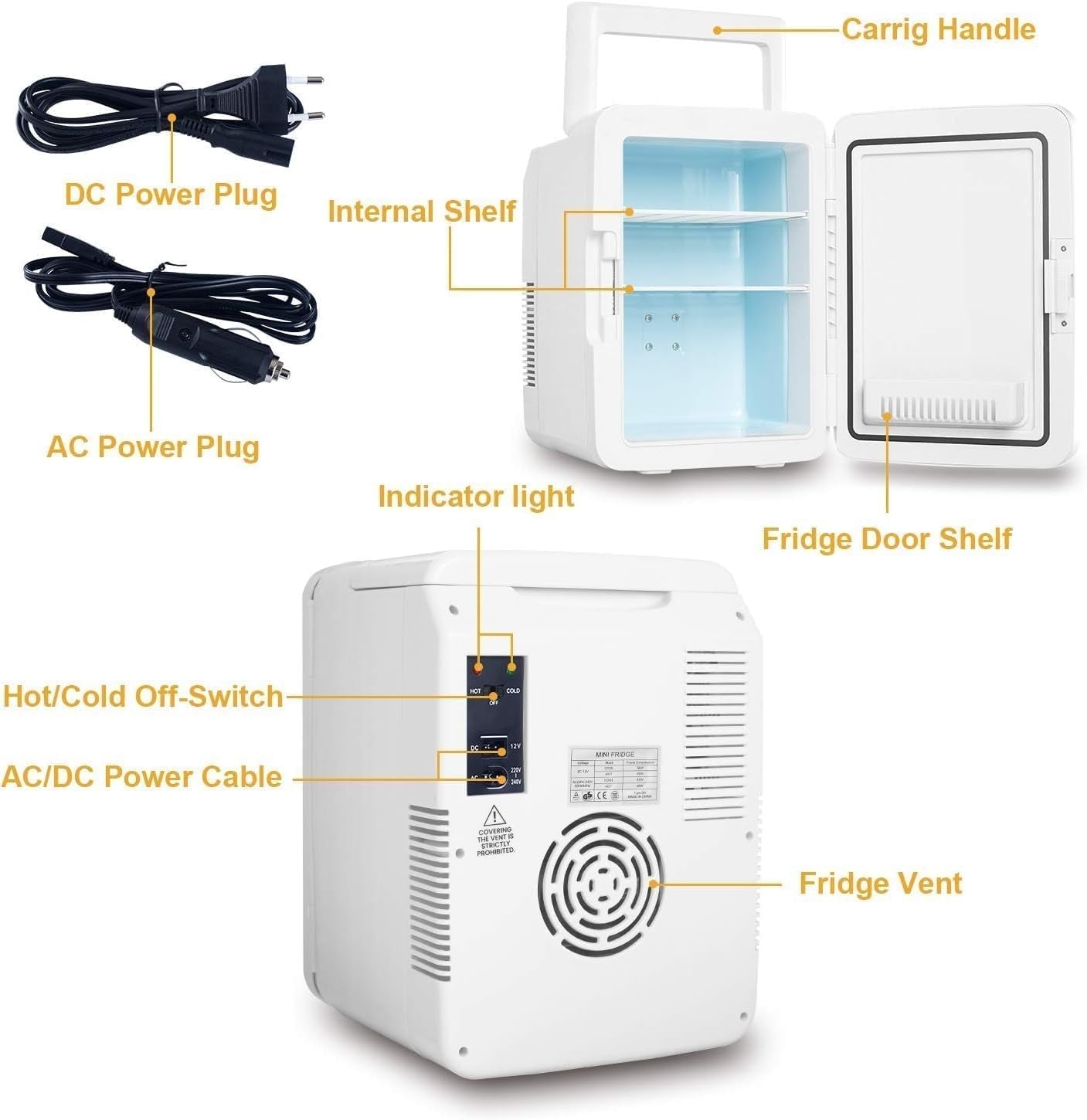10L Mini Fridge Portable AC/DC Cooler Skincare Drinks Food Black