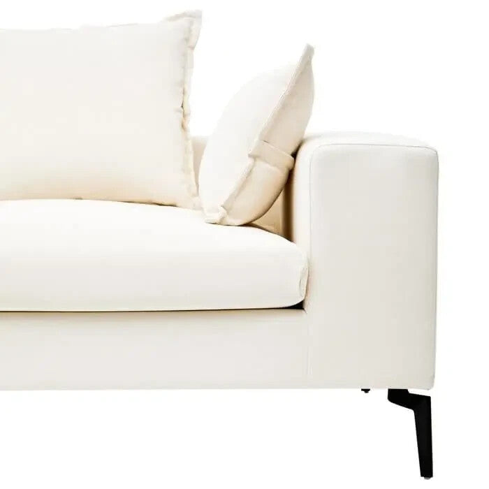 Cream 3 Seater Sofa Linen Upholstery w/ Black Legs Modern Minimalist