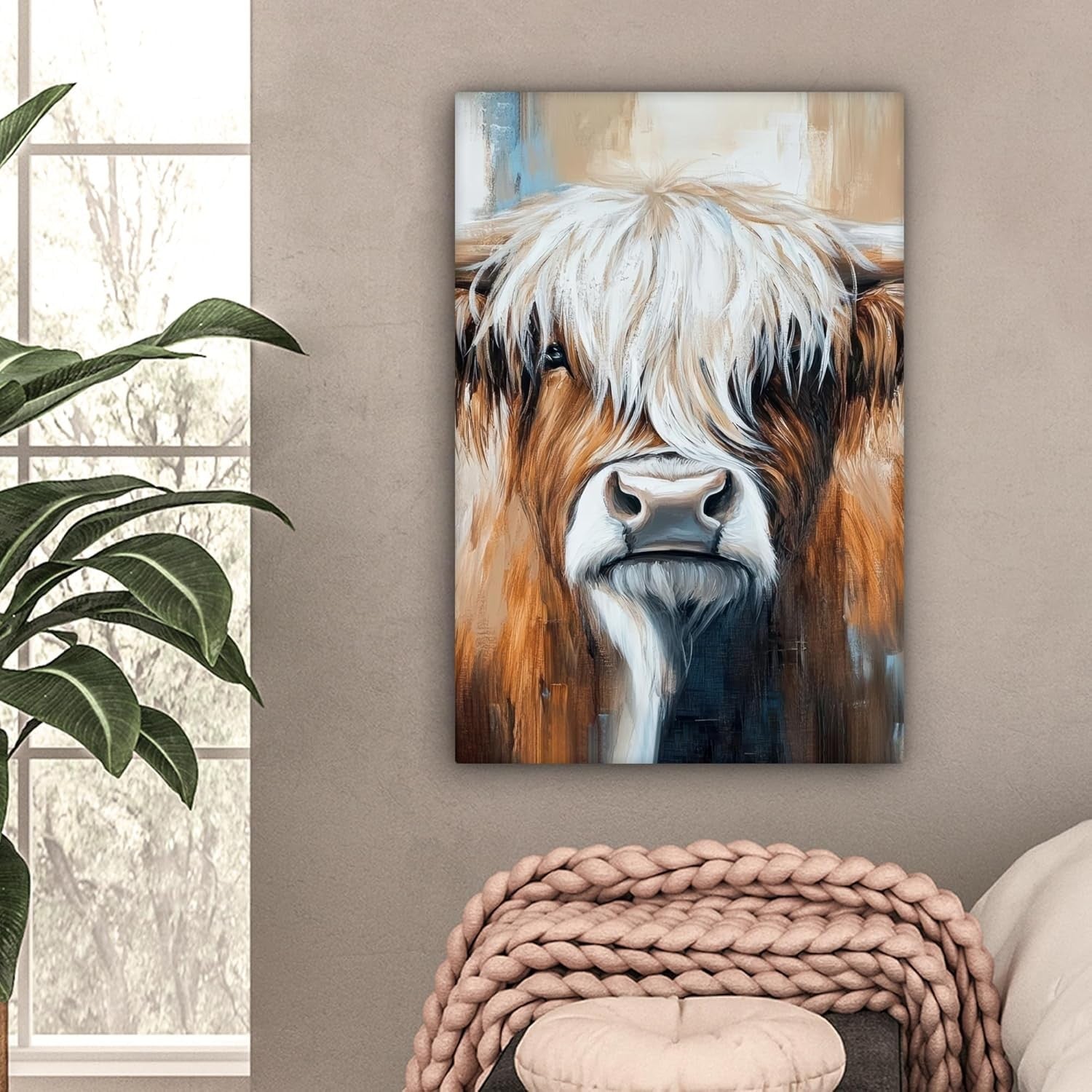 Highland Cow Canvas Wall 40x60cm Framed Rustic Farmhouse