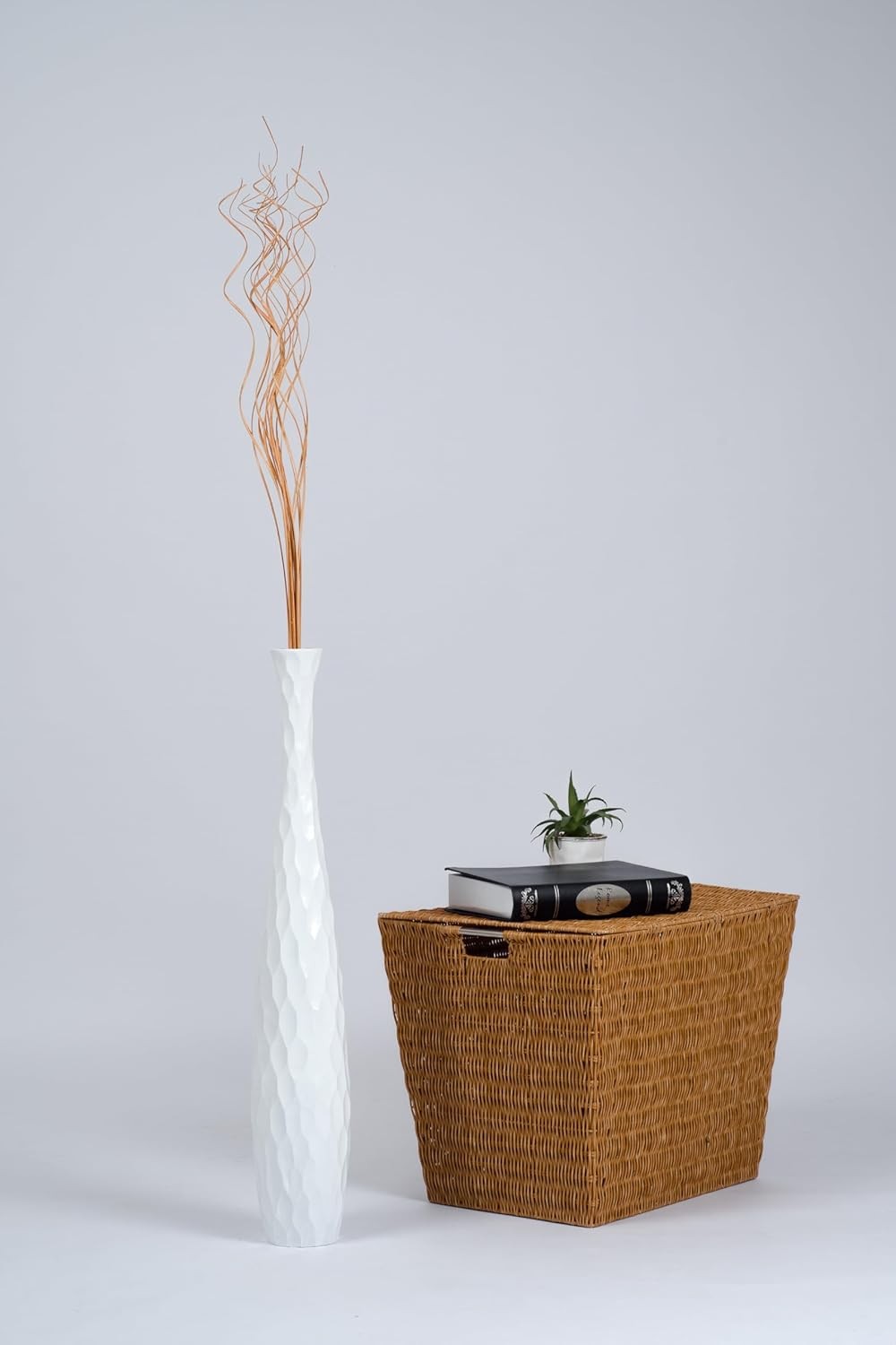 White Honeycomb Floor Vase 65cm Tall Wooden Decor for Pampas Grass