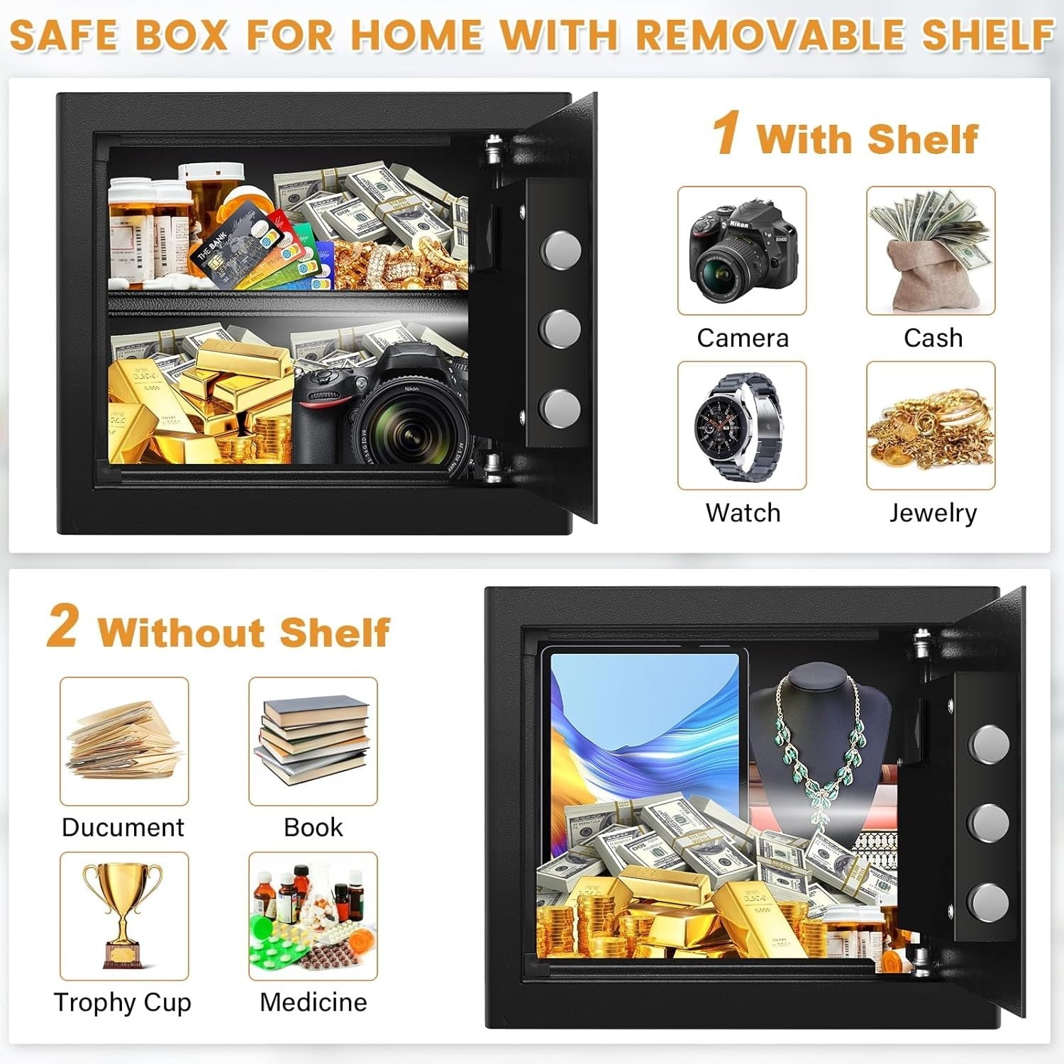 34L Digital Safe Box Alarm Silent Mode A4 Document Money Safe