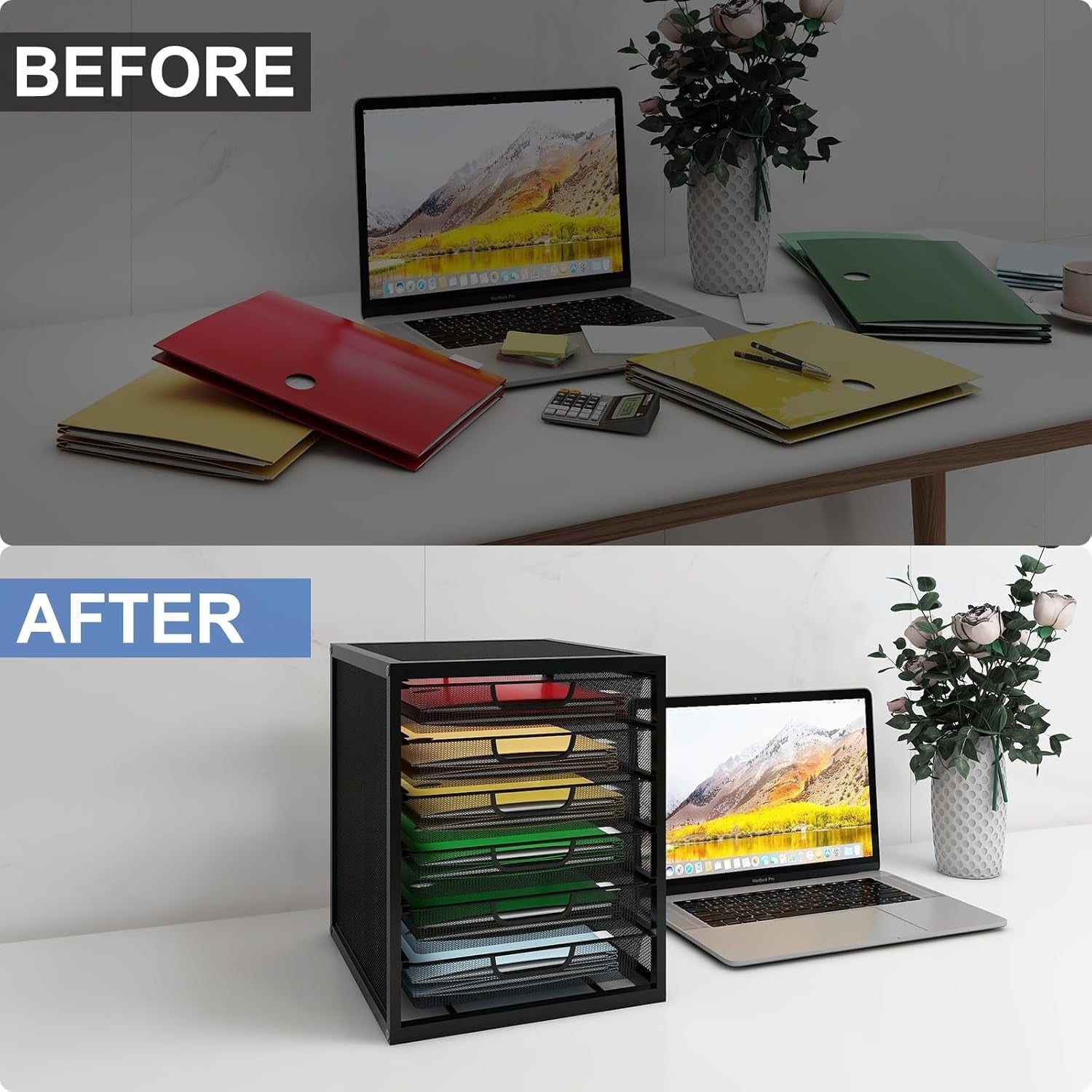 6-Drawer Desktop Paper Tray Organiser Metal File Storage Office Home