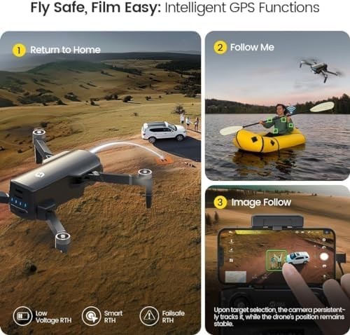 4K GPS Drone w/ 3KM Range Auto Return Follow Me Brushless Motor Foldable